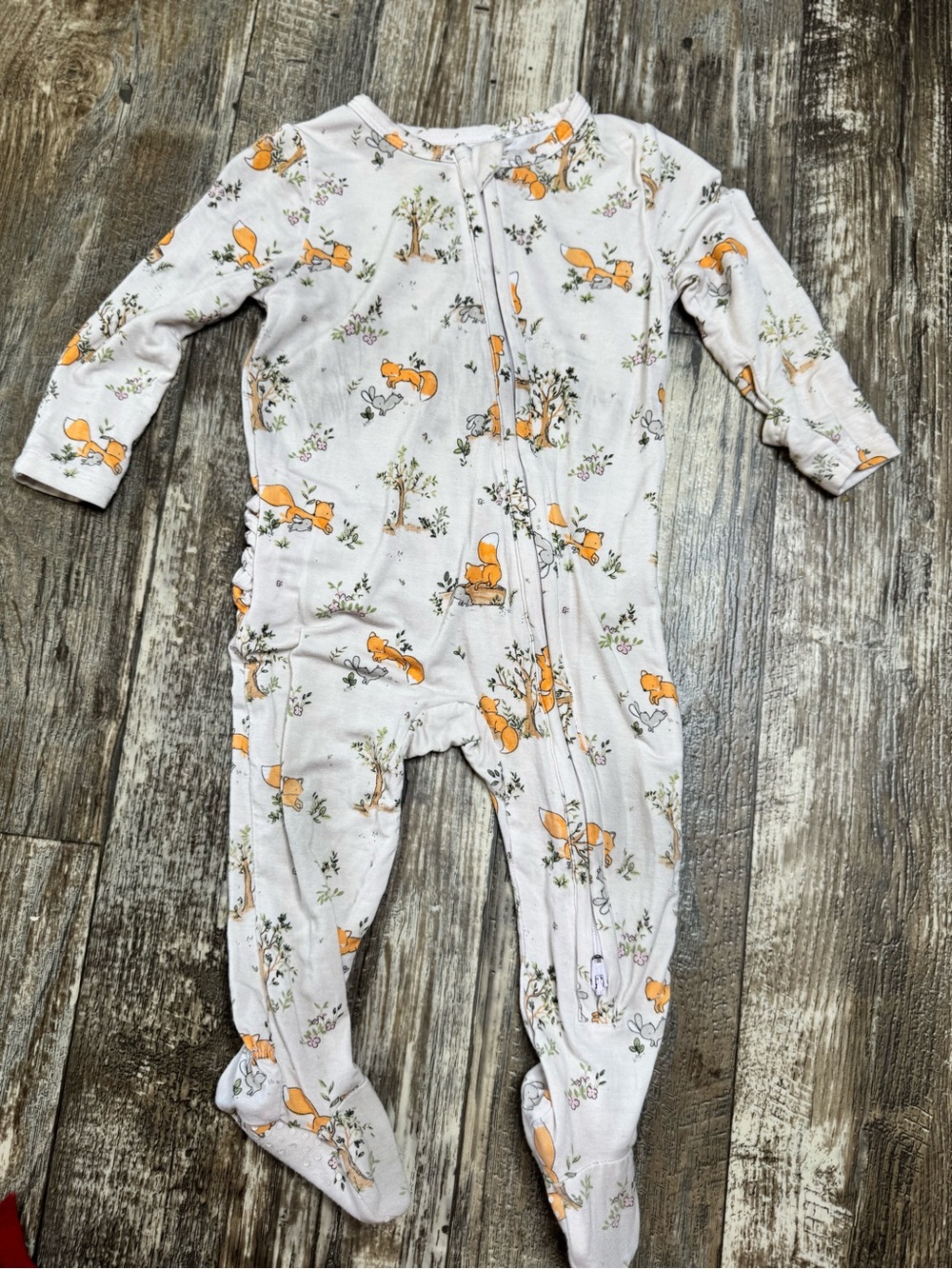 Angel Dear White Footed One-Piece with Orange Fox Print